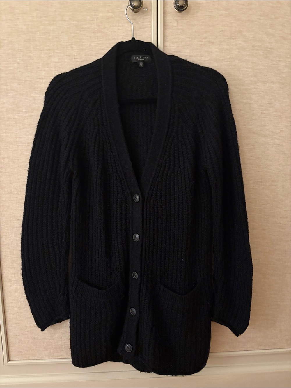 rag & bone Black Ribbed Button Front Cardigan